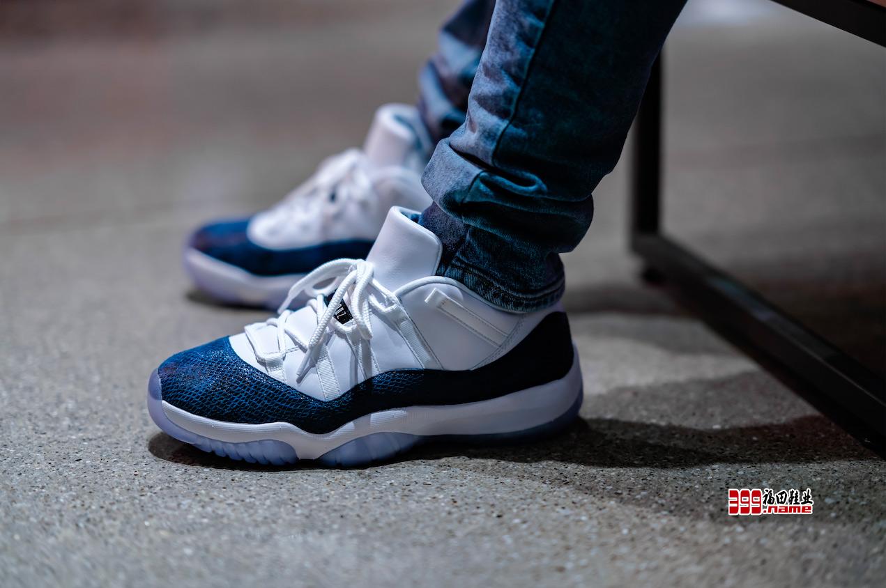 Air Jordan 11 Low “Navy Snakeskin”，也被大家称为蓝蛇配色上脚图