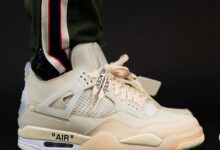 乔丹4代联名女神款Off-White x Air Jordan 4“Sail”精彩上脚图 货号：CV9388-100